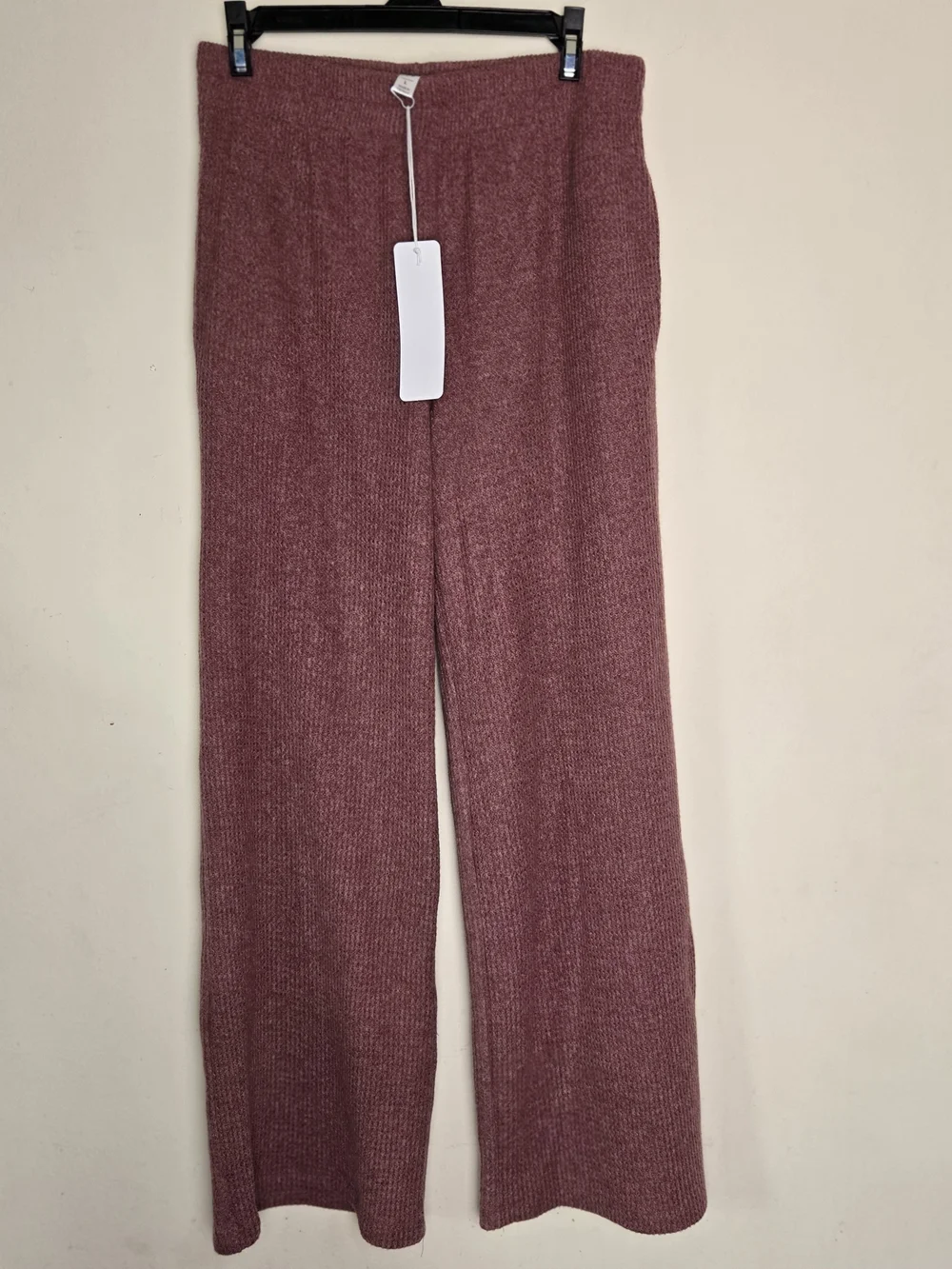 2 Piece Waffle Knit Long Open-Front Knit Cardigan With Pants - Dusty Rose Large
